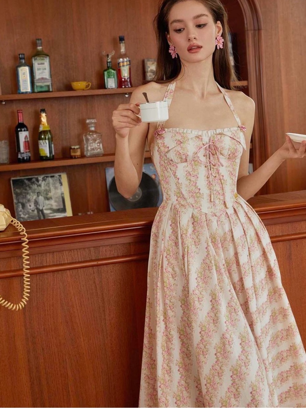 Lacemade Floral Halter Maxi Dress in Pink and Cream